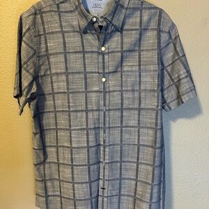 Izod Men's Short-Sleeve Gray and Blue Windowpane Button-Down Shirt
